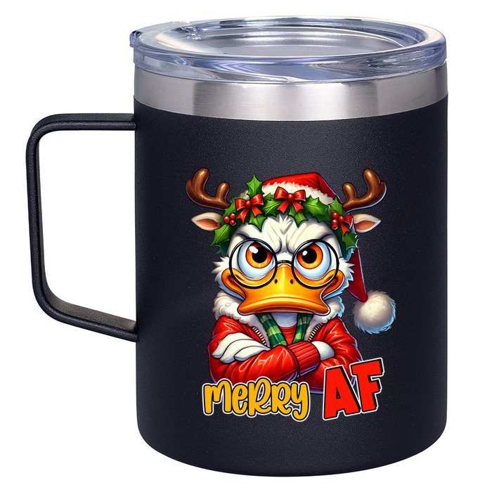 Funny Merry Af Sarcastic Grumpy Duck Christmas 12oz Stainless Steel Coffee Mug