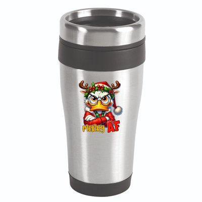 Funny Merry Af Sarcastic Grumpy Duck Christmas 16oz Travel Tumbler