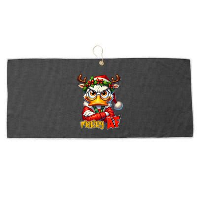 Funny Merry Af Sarcastic Grumpy Duck Christmas Large Microfiber Waffle Golf Towel