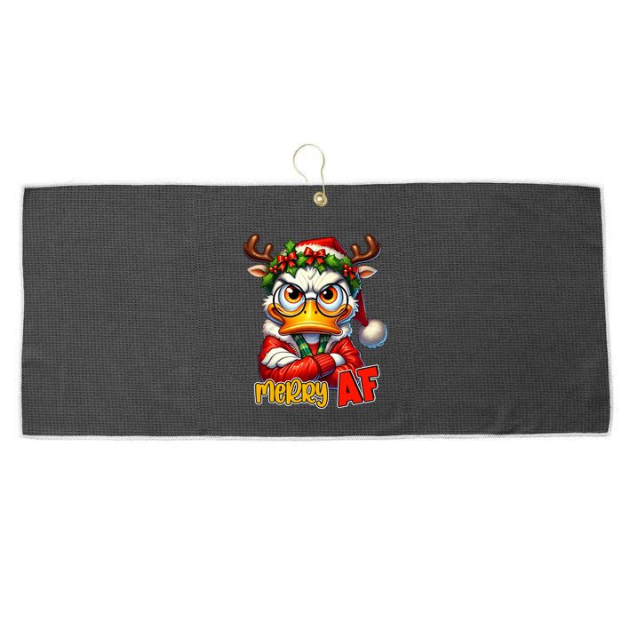 Funny Merry Af Sarcastic Grumpy Duck Christmas Large Microfiber Waffle Golf Towel