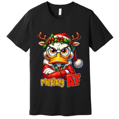 Funny Merry Af Sarcastic Grumpy Duck Christmas Premium T-Shirt