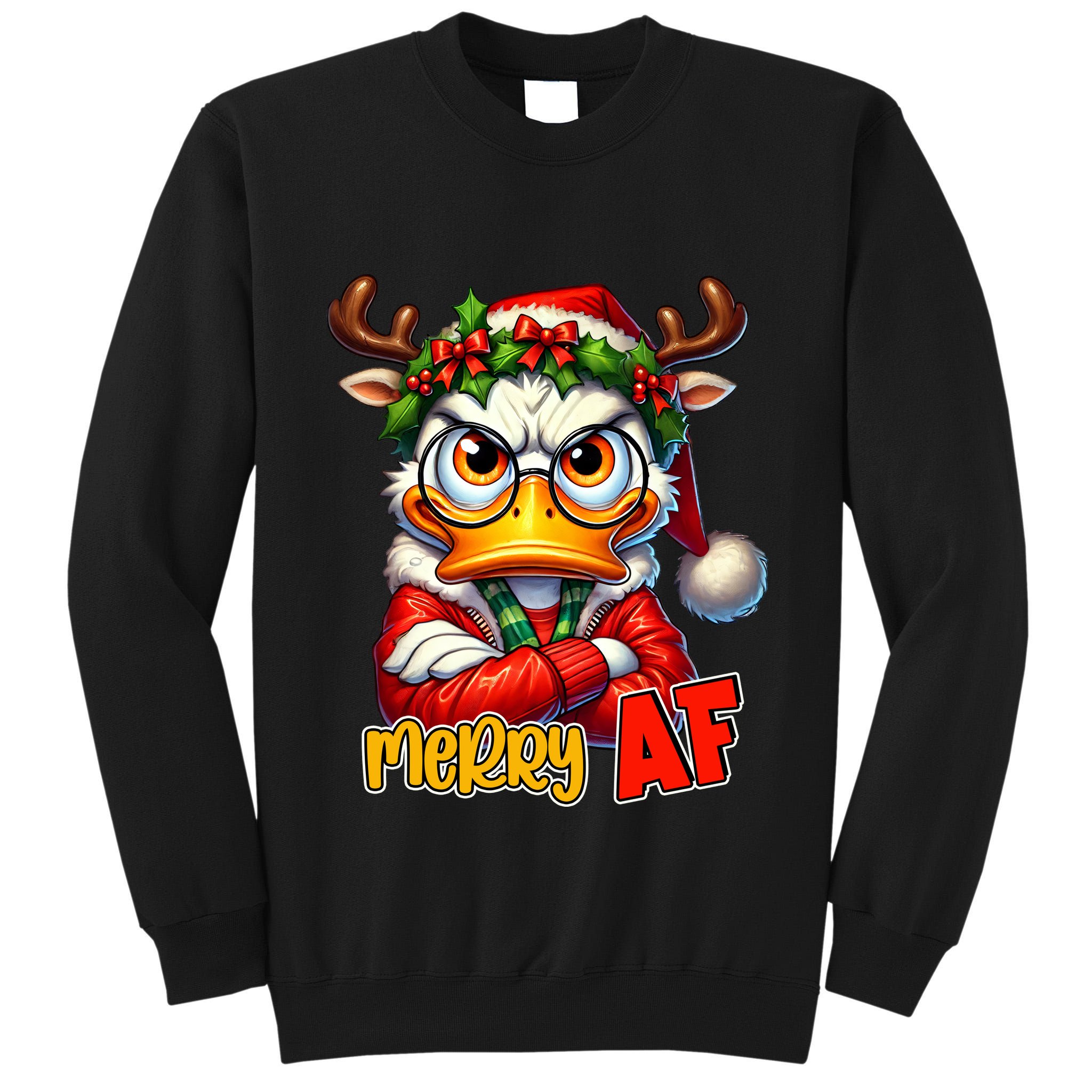 Funny Merry Af Sarcastic Grumpy Duck Christmas Tall Sweatshirt