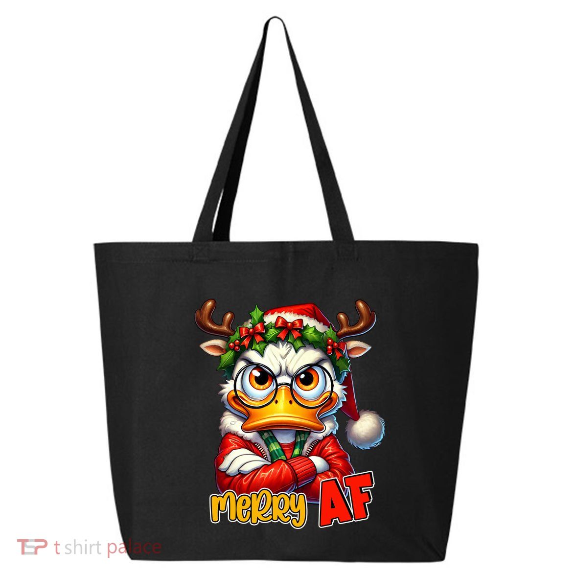 Funny Merry Af Sarcastic Grumpy Duck Christmas 25L Jumbo Tote