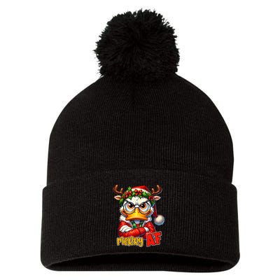 Funny Merry Af Sarcastic Grumpy Duck Christmas Pom Pom 12in Knit Beanie