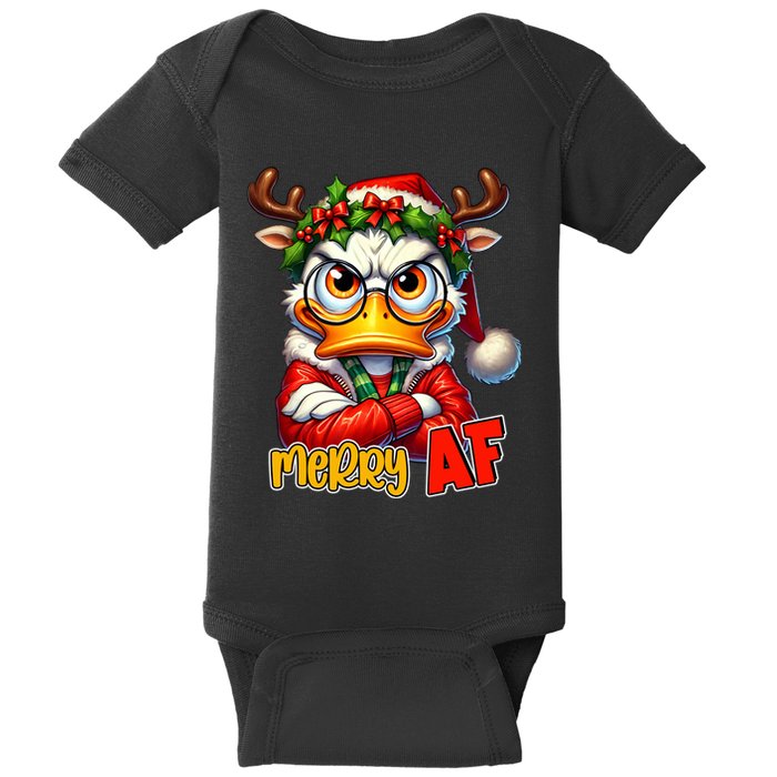 Funny Merry Af Sarcastic Grumpy Duck Christmas Baby Bodysuit
