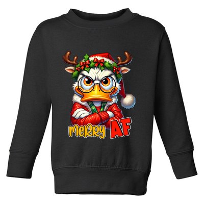 Funny Merry Af Sarcastic Grumpy Duck Christmas Toddler Sweatshirt