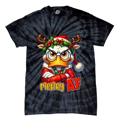 Funny Merry Af Sarcastic Grumpy Duck Christmas Tie-Dye T-Shirt