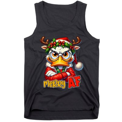 Funny Merry Af Sarcastic Grumpy Duck Christmas Tank Top