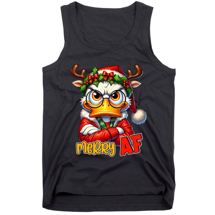 Funny Merry Af Sarcastic Grumpy Duck Christmas Tank Top