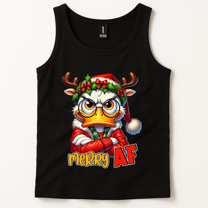 Funny Merry Af Sarcastic Grumpy Duck Christmas Tank Top