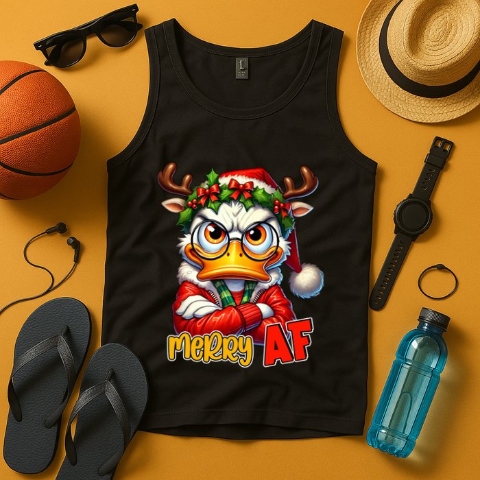Funny Merry Af Sarcastic Grumpy Duck Christmas Tank Top