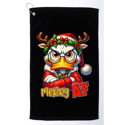 Funny Merry Af Sarcastic Grumpy Duck Christmas Golf Towel