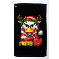 Funny Merry Af Sarcastic Grumpy Duck Christmas Golf Towel