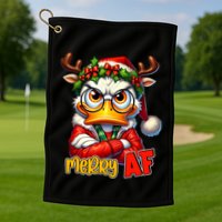 Funny Merry Af Sarcastic Grumpy Duck Christmas Golf Towel