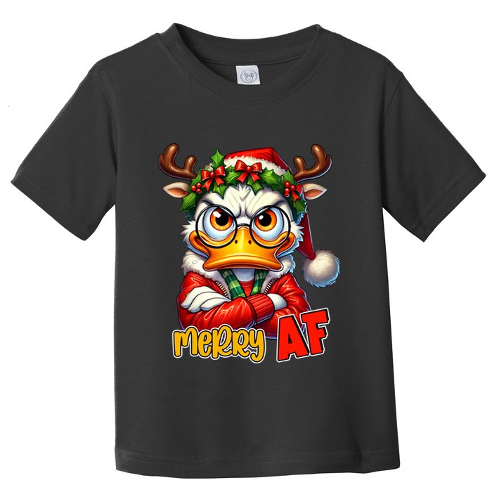 Funny Merry Af Sarcastic Grumpy Duck Christmas Toddler T-Shirt