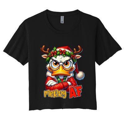 Funny Merry Af Sarcastic Grumpy Duck Christmas Crop Top