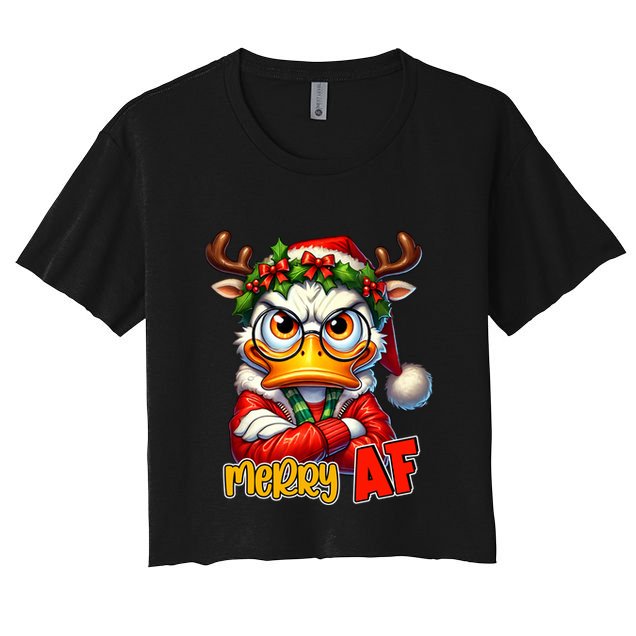 Funny Merry Af Sarcastic Grumpy Duck Christmas Crop Top