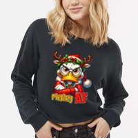 Funny Merry Af Sarcastic Grumpy Duck Christmas Cropped Pullover Crew