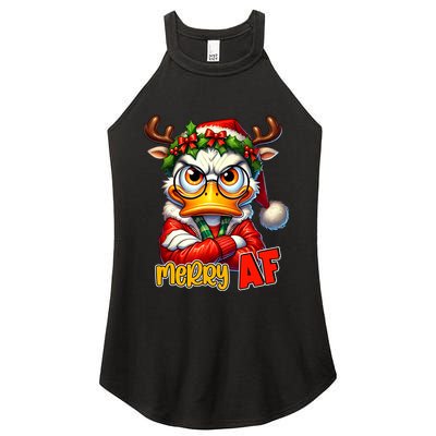 Funny Merry Af Sarcastic Grumpy Duck Christmas Women's Perfect Tri Rocker Tank