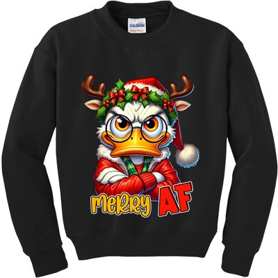 Funny Merry Af Sarcastic Grumpy Duck Christmas Kids Sweatshirt