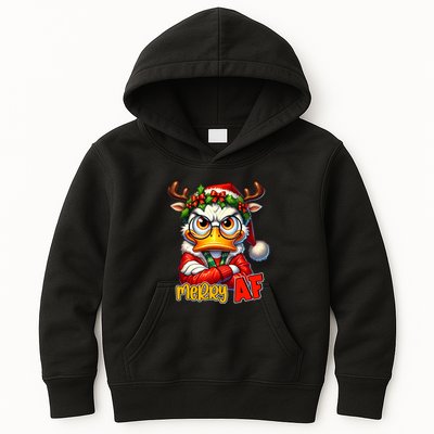 Funny Merry Af Sarcastic Grumpy Duck Christmas Kids Hoodie