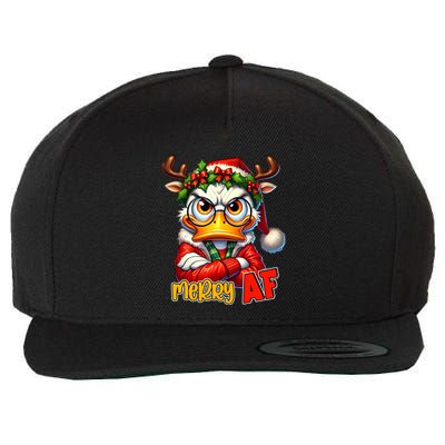 Funny Merry Af Sarcastic Grumpy Duck Christmas Wool Snapback Cap