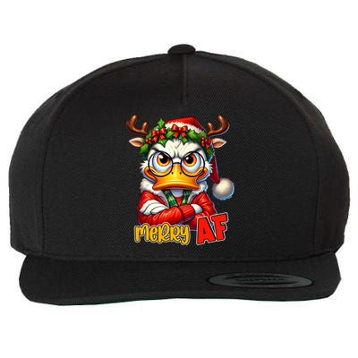 Funny Merry Af Sarcastic Grumpy Duck Christmas Wool Snapback Cap