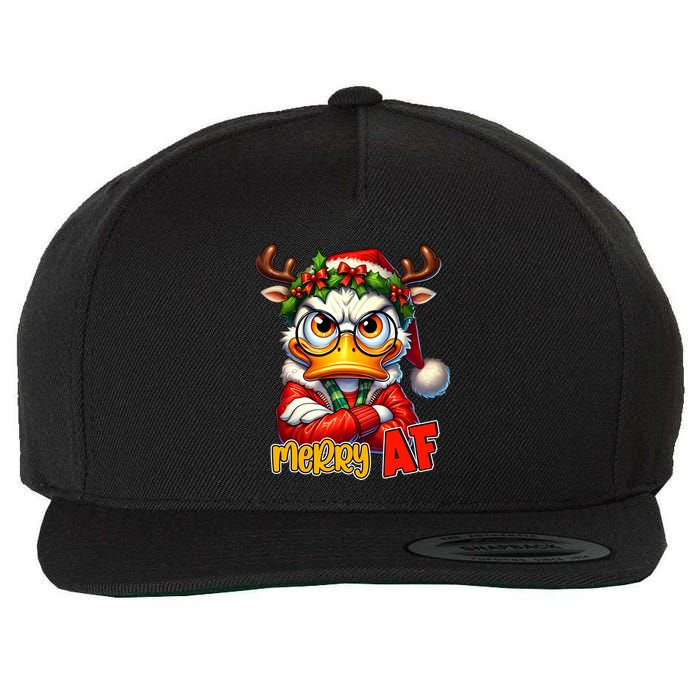 Funny Merry Af Sarcastic Grumpy Duck Christmas Wool Snapback Cap