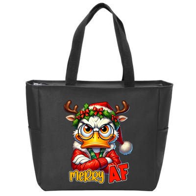 Funny Merry Af Sarcastic Grumpy Duck Christmas Zip Tote Bag