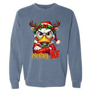 Funny Merry Af Sarcastic Grumpy Duck Christmas Garment-Dyed Sweatshirt