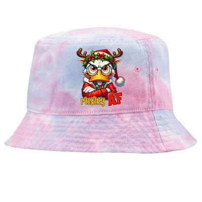 Funny Merry Af Sarcastic Grumpy Duck Christmas Tie-Dyed Bucket Hat