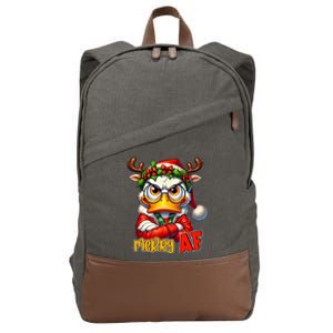 Funny Merry Af Sarcastic Grumpy Duck Christmas Cotton Canvas Backpack