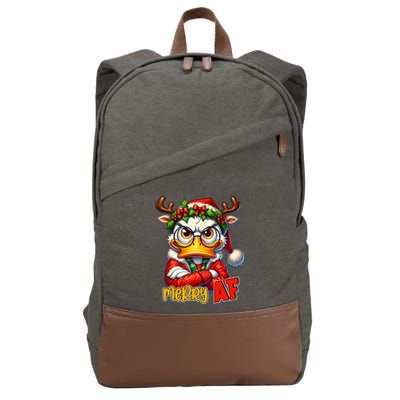 Funny Merry Af Sarcastic Grumpy Duck Christmas Cotton Canvas Backpack