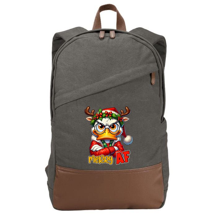 Funny Merry Af Sarcastic Grumpy Duck Christmas Cotton Canvas Backpack