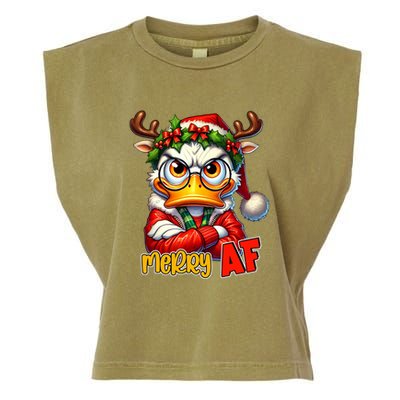 Funny Merry Af Sarcastic Grumpy Duck Christmas Garment-Dyed Women's Muscle Tee