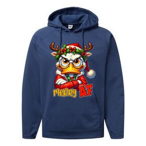 Funny Merry Af Sarcastic Grumpy Duck Christmas Performance Fleece Hoodie