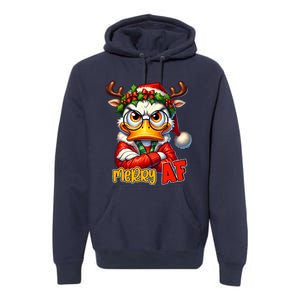 Funny Merry Af Sarcastic Grumpy Duck Christmas Premium Hoodie