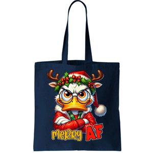 Funny Merry Af Sarcastic Grumpy Duck Christmas Tote Bag