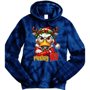 Funny Merry Af Sarcastic Grumpy Duck Christmas Tie Dye Hoodie