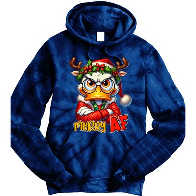 Funny Merry Af Sarcastic Grumpy Duck Christmas Tie Dye Hoodie