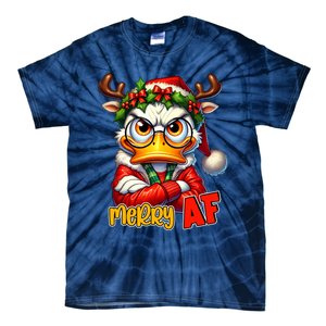 Funny Merry Af Sarcastic Grumpy Duck Christmas Tie-Dye T-Shirt