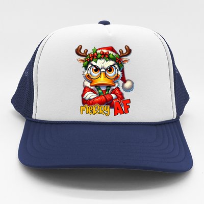 Funny Merry Af Sarcastic Grumpy Duck Christmas Trucker Hat