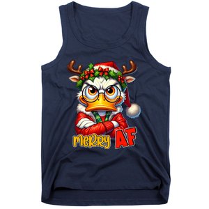 Funny Merry Af Sarcastic Grumpy Duck Christmas Tank Top