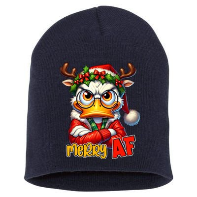 Funny Merry Af Sarcastic Grumpy Duck Christmas Short Acrylic Beanie