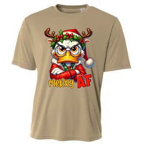 Funny Merry Af Sarcastic Grumpy Duck Christmas Cooling Performance Crew T-Shirt