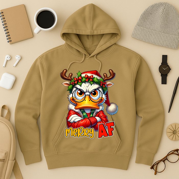 Funny Merry Af Sarcastic Grumpy Duck Christmas Hoodie