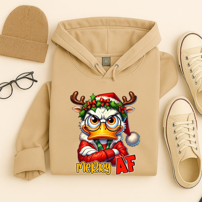 Funny Merry Af Sarcastic Grumpy Duck Christmas Hoodie