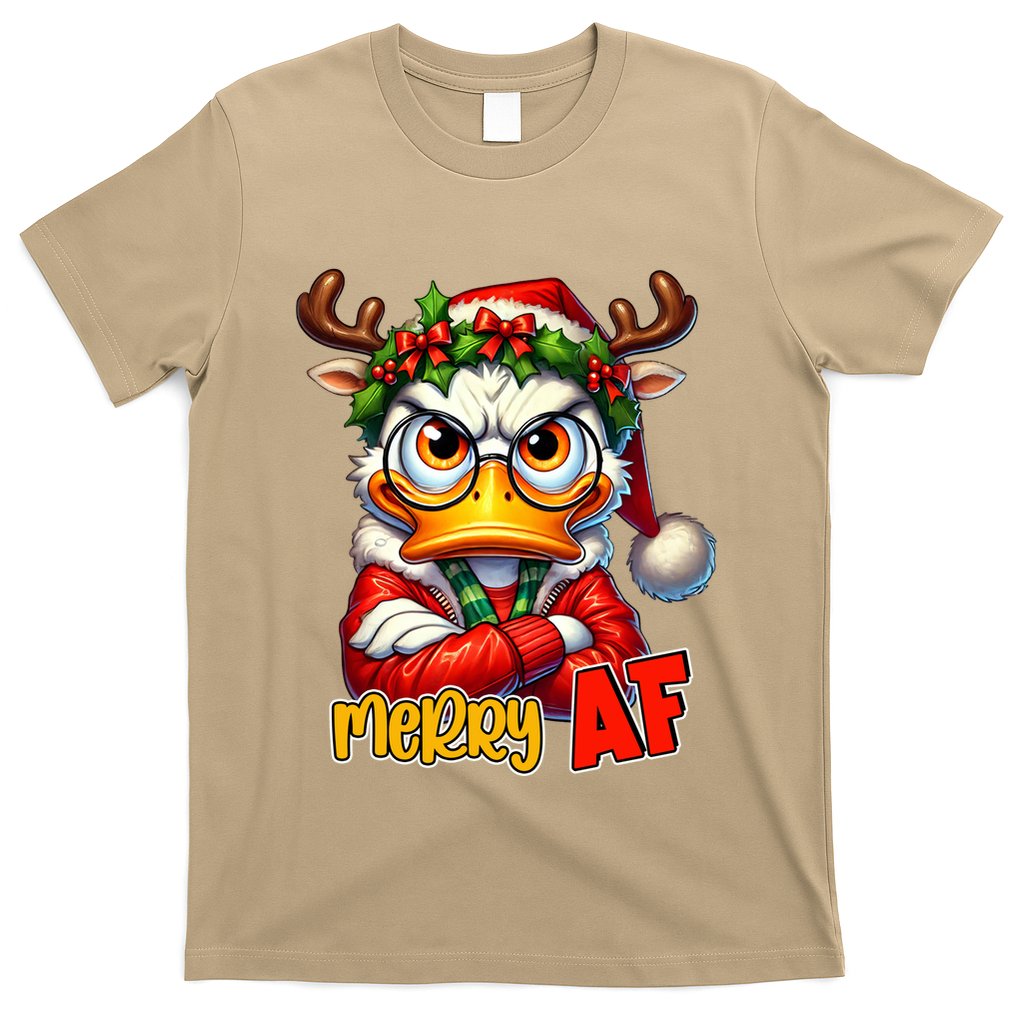 Funny Merry Af Sarcastic Grumpy Duck Christmas T-Shirt