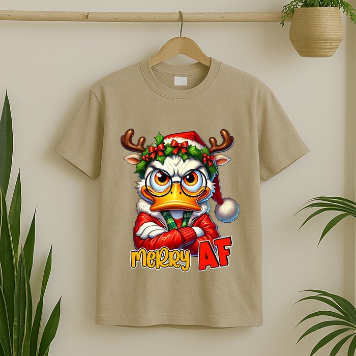 Funny Merry Af Sarcastic Grumpy Duck Christmas T-Shirt