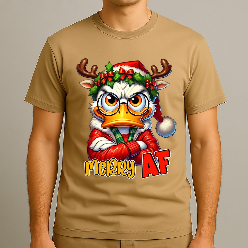 Funny Merry Af Sarcastic Grumpy Duck Christmas T-Shirt